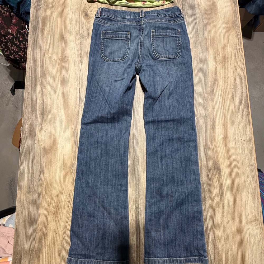 Mini Boden Girls Blue Floral Trim Bootcut Jeans Size 11Y Medium Wash Adjustable - Picture 3 of 5